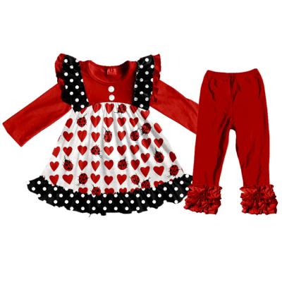 China Fashion 2017 viable newborn baby clothes sets kids cotton dresses designs simple red heart valentines day girls ruffle outfit for sale