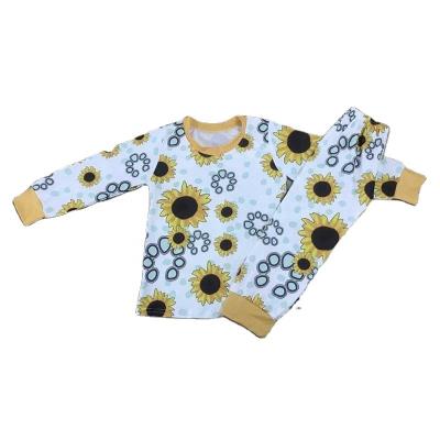 China New boutique children's clothing breathable sunflowers printing long sleeve girls pajamas outfits for sale