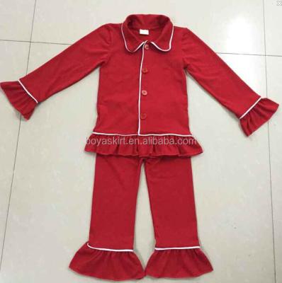 China Hot sale fashion cute 100% cotton kids ruffle japamas for shaping weastern girls japamas christmas baby outfit wholesale for sale