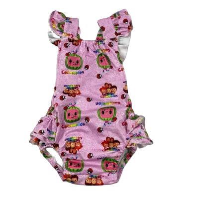 China Manuscript Onesie Factory Pink Summer Casual Factory Pink Cocomelon Bubble Romper Cocomelon OEM Kids Girl Floating Sleeve Set for sale