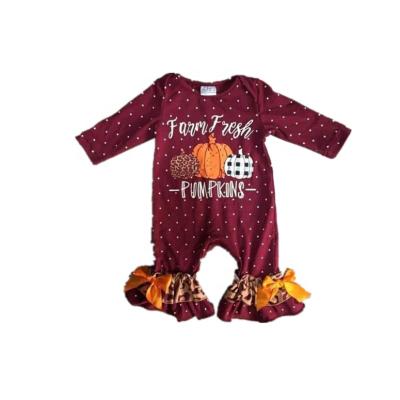 China Wholesale Winter and Fall Romper Baby Clothes Halloween Thanksgiving Pumpkin Fashion Boutique Ruffle Girl Casual Clothing Kids Clothes for sale