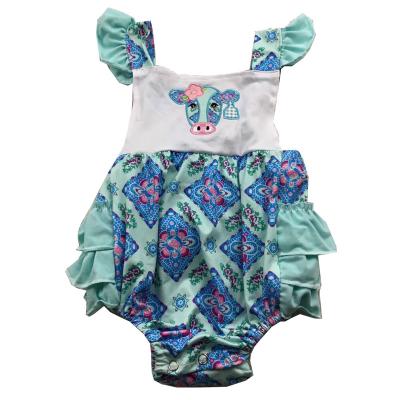 China Newest Different Style Farm Cow Embroidered Newborn Ruffle Toddler Summer Cute Romper Baby Romper for sale