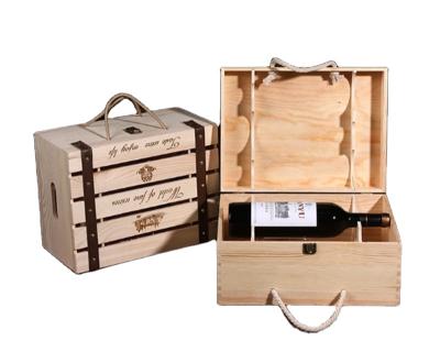 China Handmade Custom Packing 6 Bottles Wooden Crate Red Wine Wine Boxes Solid Wood Wine Gift Box for sale