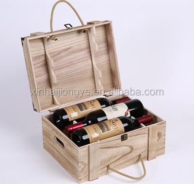 China Handmade wooden 6 bottle wine box with custom logo for sale