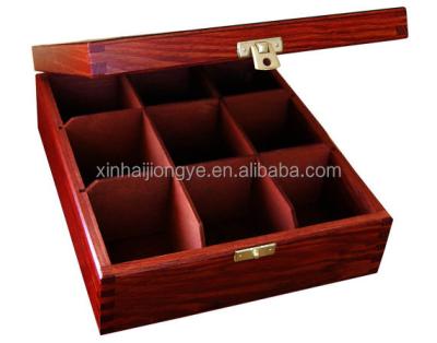 China Recyclable Factory Price Lacquered Wooden Tea Box , 9 Divider Wooden Tea Bag Box for sale