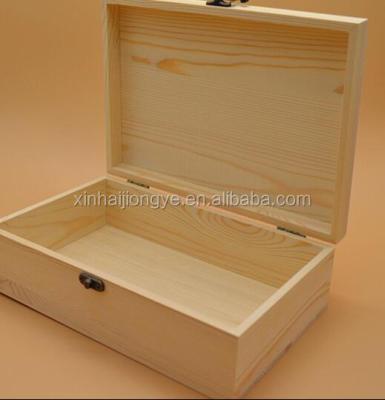 China Pine wood handmade solid box with hinged lid /wooden box natural color for sale