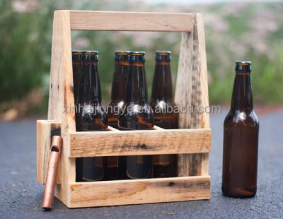 China Customized Recyclable Rustic Wooden 6 Bottle Beer Carrier Accepted OEM for sale