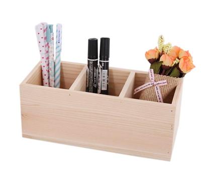 China Wooden Pen Pencil Stationery Holder Container Packing Box for School Things, Living Goods, Office Supplies (3 Compartments) for sale