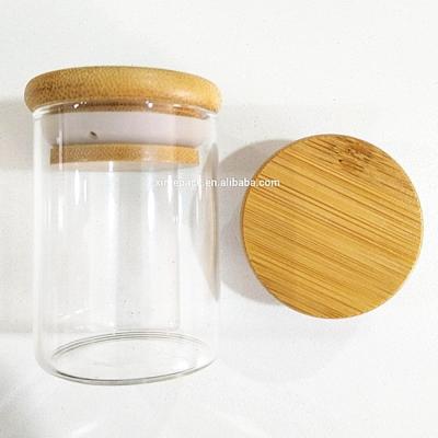 China Clear Glass Storage Household Storage Jar With Cap 4oz 10oz 18oz Bamboo Airtight Food Keeper Snack Container for sale