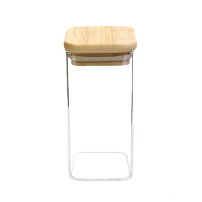 China Xinte 2oz 4oz Wooden Square Food Bamboo Jar For Clear Glass Jar Lid Holder Logo Flower Tea Storage Airtight Woody Custom Jar for sale