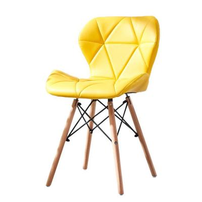 China Wholesale Simple Modern Luxury Yellow Leather Chair With Wooden Legs Dining Chairs Dining Room Furniture Cafe for sale