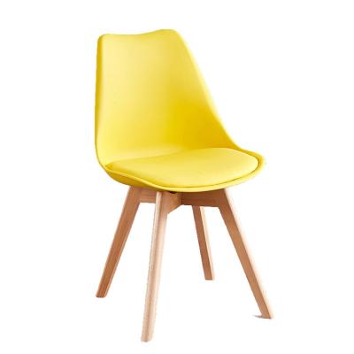 China Latest Nordic Plastic PU Cushion Backrest Slipcovered Chair Wooden Legs Office Stool With PU Covered Cushion for sale