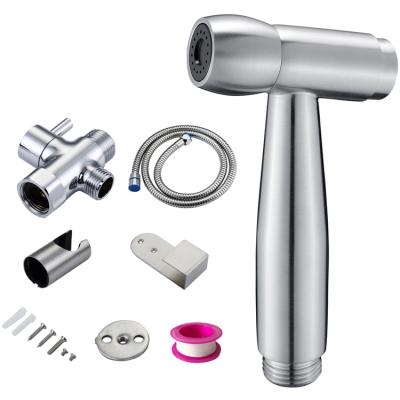 China Handheld Push Button Bathroom Stainless Steel Bidet Sprayer Set Water Press Cold-Hot Shower Shattaf With 3 Way Diverter Valve for sale