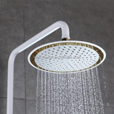 China Without Shower Bath Rain Valve Luxury Brass White And Gold Slide Bar Bathroom Faucet Set With Hand Shower for sale