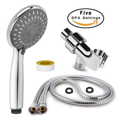 China Without Switch Plastic Hand Held Shower Head With 5 Spray Mode Bathroom Three Functions Water Saving Shower Head for sale