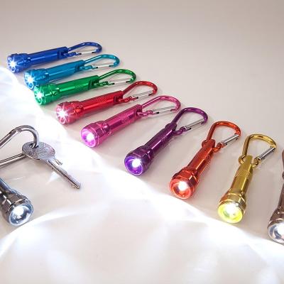 China Promotion Gifts Factory Price Mini 1 Button Batteries Aluminum Key Chain Promotional Led Torch With Carabiner for sale