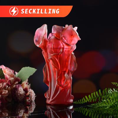 China Stock Seckilling Europe On Sale H20cm OUD Bakhoor Arabic Burner Crystal Glass Flower Design Large Size Red Color for sale