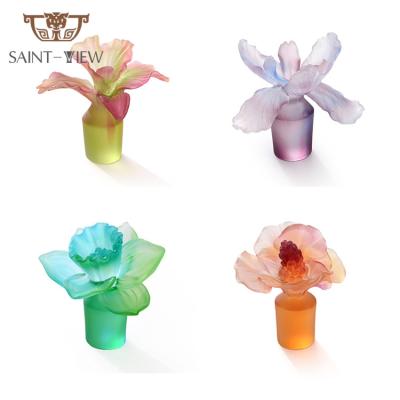 China Europe Crystal Pate De Verre Glass Flower Series Decorative Wine Bottle Stoppers for sale