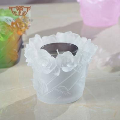 China Europe Crystal Glass Rose Flower Votive Tealight Candle Holder for Baby Shower Gifts for sale