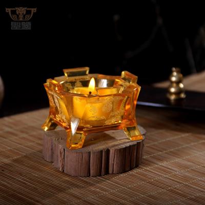 China Full Blessing of Religious Activities: Crystal Glass Liuli Craft Religious Worship Candle Holder Colored Chandelier Buddhism Votive Holder for sale