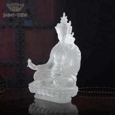 China China Glass Liuli Vajrayana Buddha Statue Majestic Colorful Padmasambhava Sculpture H12cm for sale