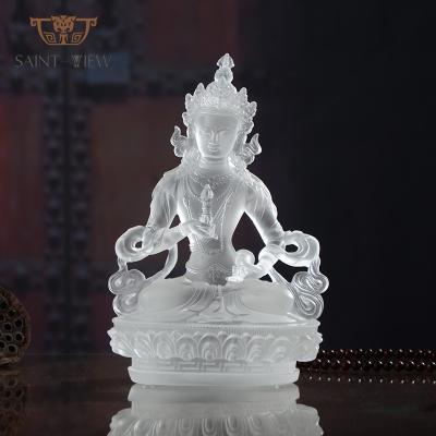 China China Casting Crystal Vajrasattva White Frosted Crystal Tibet Liuli Buddha Statue Sculpture for sale