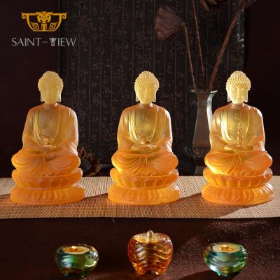 China China SAINT-VIEW Liuli Buddha Three Precious Sakyamuni Statue for sale