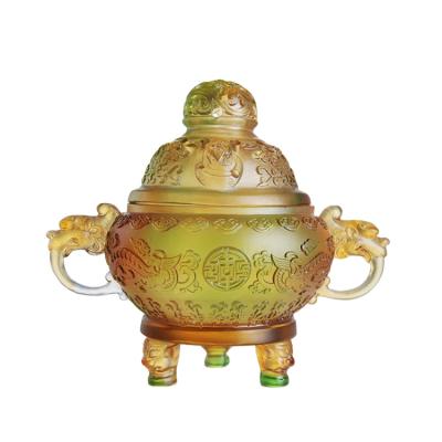 China Chinese Buddha Incense Colored Crystal Glass Three Star Gods Coil Censer for sale