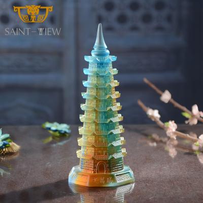 China China High Quality Casting Colored Feng Shui Liuli Craft Wenchang Glass Tower for sale