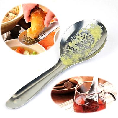 China Viable Wholesale Garlic Spoon Stainless Steel Ginger Grater Spoon Grind Wasabi Grinder Kitchen Tool for sale