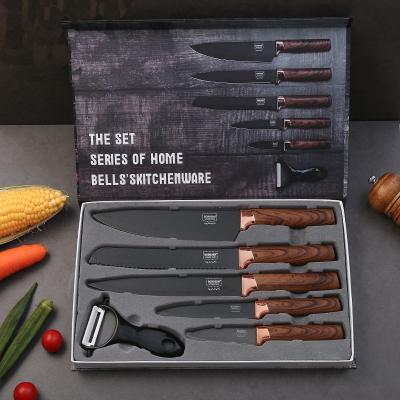 China Disposable Wooden Handle Stainless Steel Sharp 6Pcs Knife Sets Kitchen Knife Set Kitchen Tools for sale