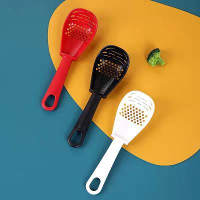 China Viable Plastic Multifunctional Kitchen Cooking Spoon Colander Potato Crusher Kitchen Tools for sale