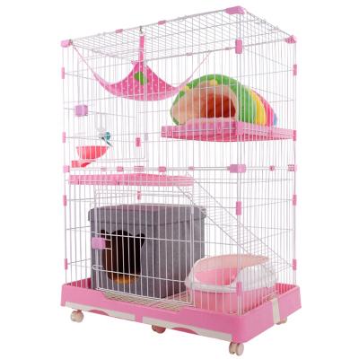 China Premium Indoor Metal Stocked Cat Homes Pet Cage With Big Wheels For Cats for sale