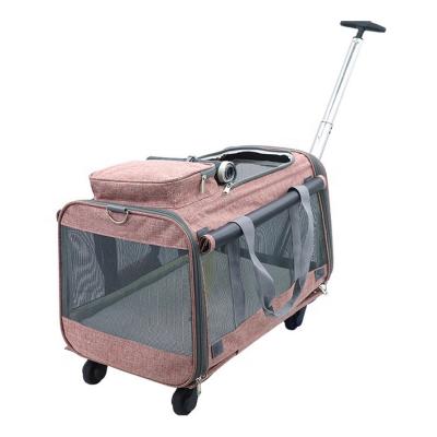 China Wholesale New Design High Quality Canvas Airline Pet Rolling Carrier With Wheels Breathabledog Trolley Foldable Bag for sale