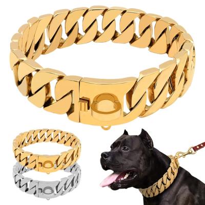 China Personalized Personalized Dog Collars Luxury Heavy Gold Stainless Steel Large Cuban Dog Collar for sale