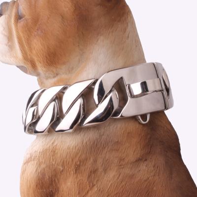 China Custom Wholesale Personalized Stainless Steel Heavy Gold Large Dog Collar Cuban Dog Collar for sale