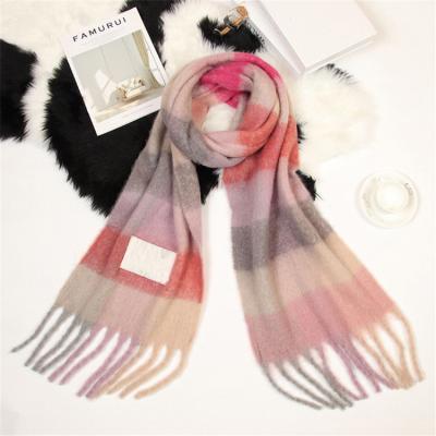 China Double-sided women's rainbow imitation cashmere plaid scarves shawls long new winter scarf women for sale