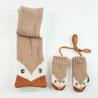 China Factory Supply Long Scarf Girls Winter Cute Animal Face Jacquard Scarves Glove Sets Girls Kids for sale