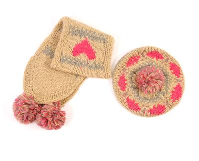 China High Quality Custom Made Kids Long Winter Warm Beige Hat Scarf Logo Glove Set for sale