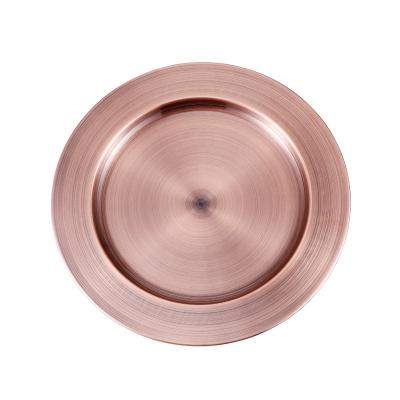 China 35cm Stainless Steel Round Dish Viable Thin Layer Gold Charger Dishes Metal Serving Tray For Wedding for sale