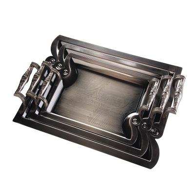 China Hot Selling Luxury High Quality Home Restaurant Hotel Restaurant Serving Stainless Steel Tray With Handle for sale