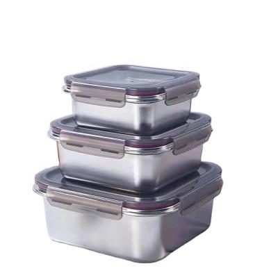 China Viable Food Grade Crisper 304 Stainless Steel Lunch Box Refrigerator Airtight Food Storage Container For Restaurant for sale