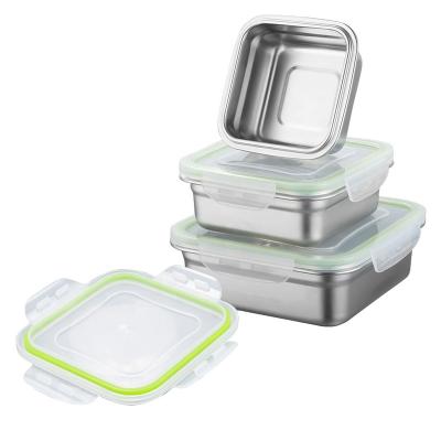 China Green 304 Metal Food Container 400ml Stainless Steel Viable Kids Amazon Bento Lunch Box Kids Leakproof Tiffin Box for sale