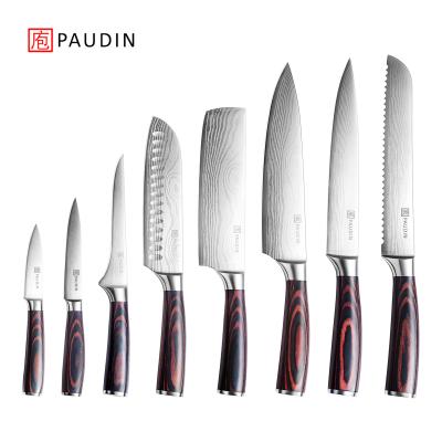 China Original 8 Pcs Amazon Best Seller Pakkawood Handle Kitchen Cutlery Chef Knife Set Damascus Viable Model for sale