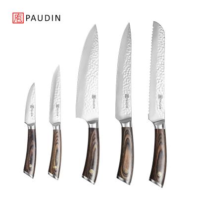 China 5 Pcs Viable Handmade Pakkawood Handle Stainless Kitchen Knife Set In Gift Box Chef Knife Set Cutlery for sale