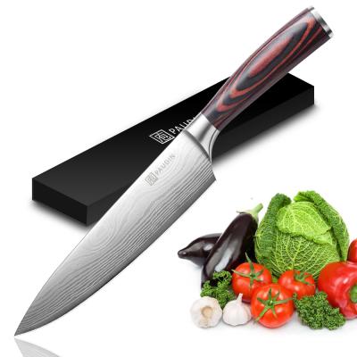 China Viable Original Amazon Success 8 Pcs Logo Wood Handle Damascus Pattern Custom Kitchen Knife Set Chefs Knife for sale