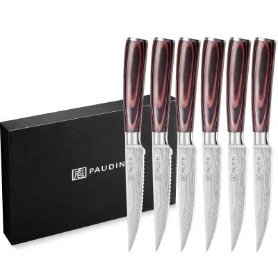 China Vintage Paudin Steak Knife Set German 6 Piece Stainless Steel Steak Knife High Quality Ultra Sharp Serrated Blade and Ergonomic Handle for sale