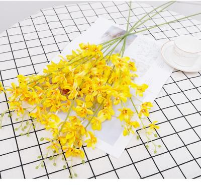 China Silk+ Plastic+Steel 3 Branches Bulk Hot Selling Oncidium Orchids Artificial Flower Branches for sale