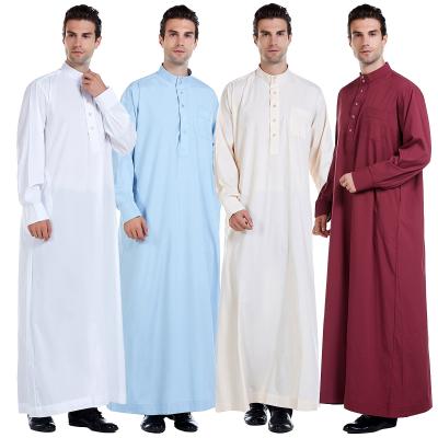 China 100% arabic abaya thobe fabric men cotton thobe men islamic muslim thobe royal arabic causal clothing for sale