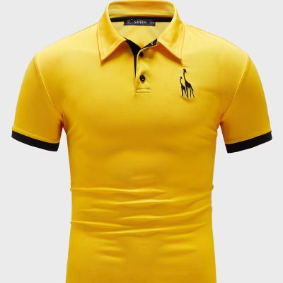 China Anti-wrinkle Stock American Fawn Men Giraffe Embroidered Polo Shirt Men Polo Golf Top Camiseta Tee Cow Land Mesh Men's T-shirt for sale